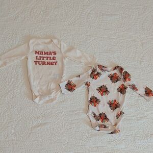 Old Navy White Long-Sleeve Thanksgiving Turkey Baby One-Pieces